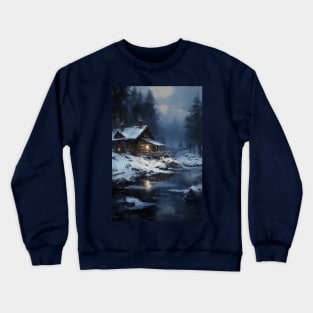 cozy winter nights - cabin by the lake - 2 Crewneck Sweatshirt